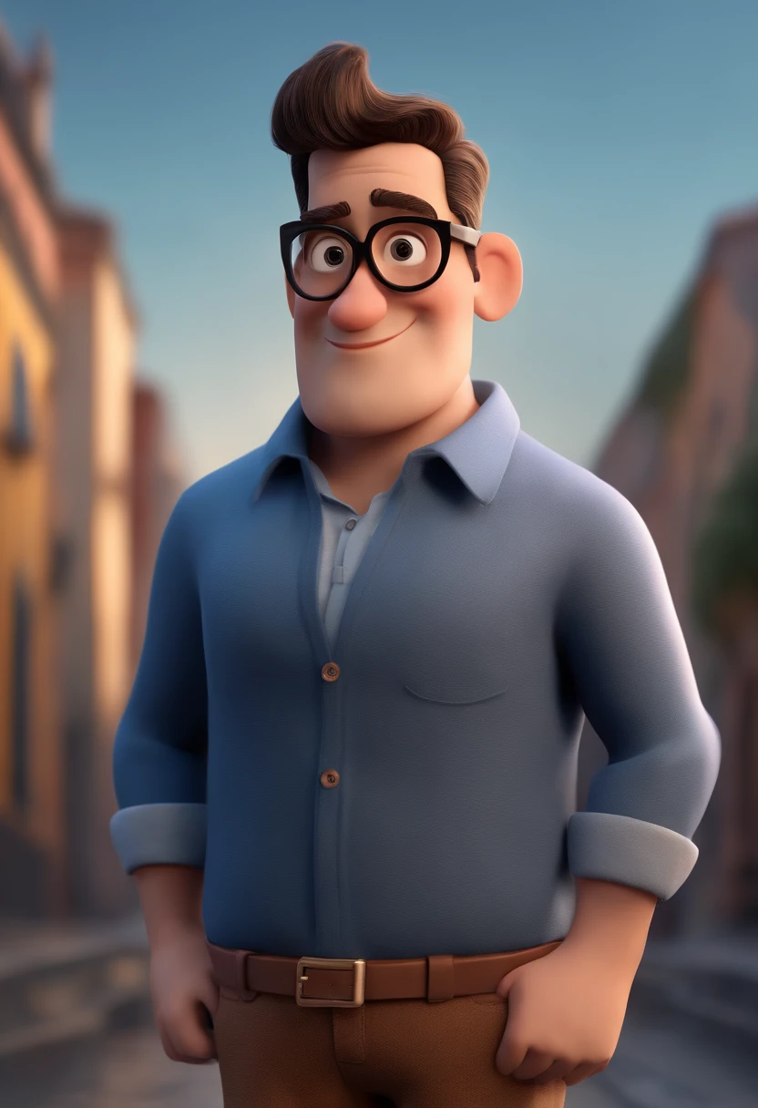 Cartoon character of a man with black glasses and a blue shirt, animation character, Caractere estilizado, animation style rendering, 3D estilizado, Arnold Maya render, 3 d render stylized, toon render keyshot, Personagem 3D, Personagem 3D, 3d rendering stylized, 3 d character render, personagem de desenho animado, Personagem de close up, Pose de personagem, (Estilo Pixar) (master part:1.2) (Bokeh) (best quality) (pele detalhada) (textura detalhada) (8k) (argila) (Cinematic lighting) (foco nítido