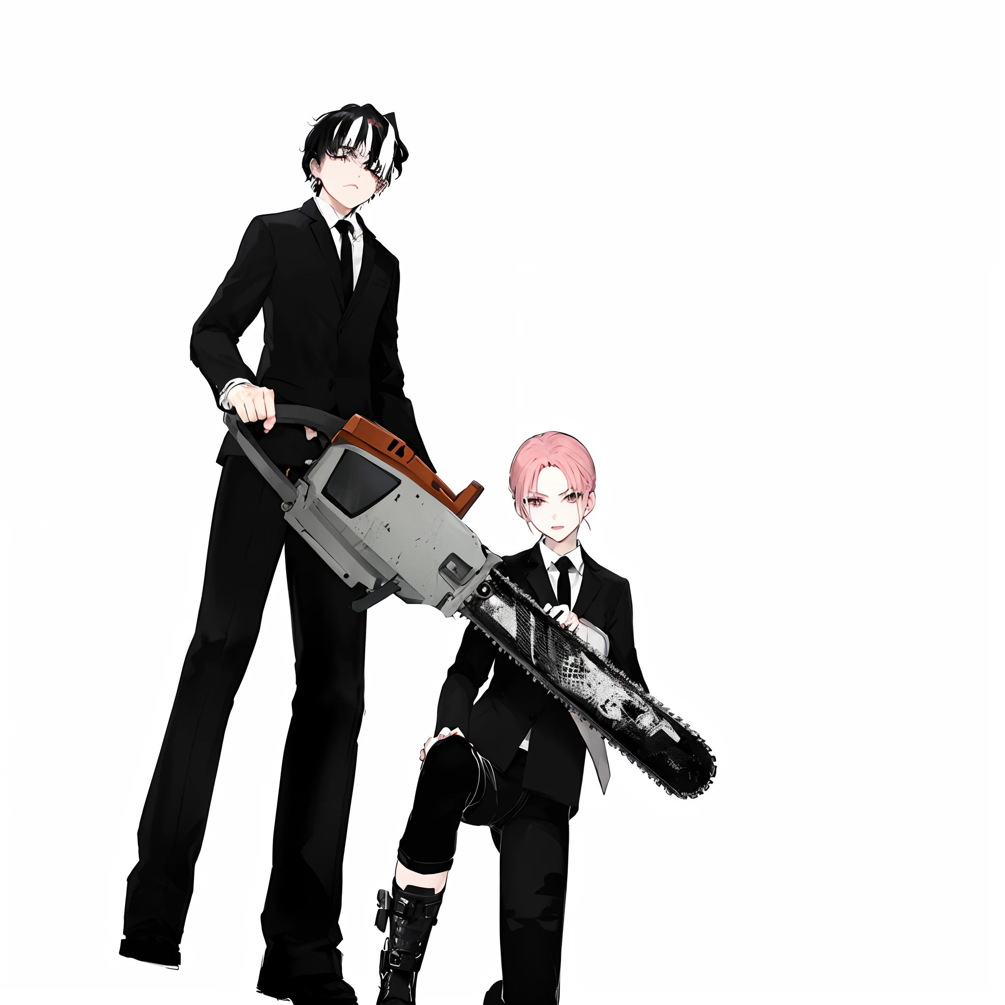 anime image of a man and a woman with a chainsaw, chainsaw man, chainsaw man manga, pixivs and junji ito, badass composition, chainsaw, saws, 2 d anime style, epic anime style, katsuhiro and inio asano, no more heroes concept art, 2 d, 2d, 2 d anime, high quality fanart, chainsaw sword