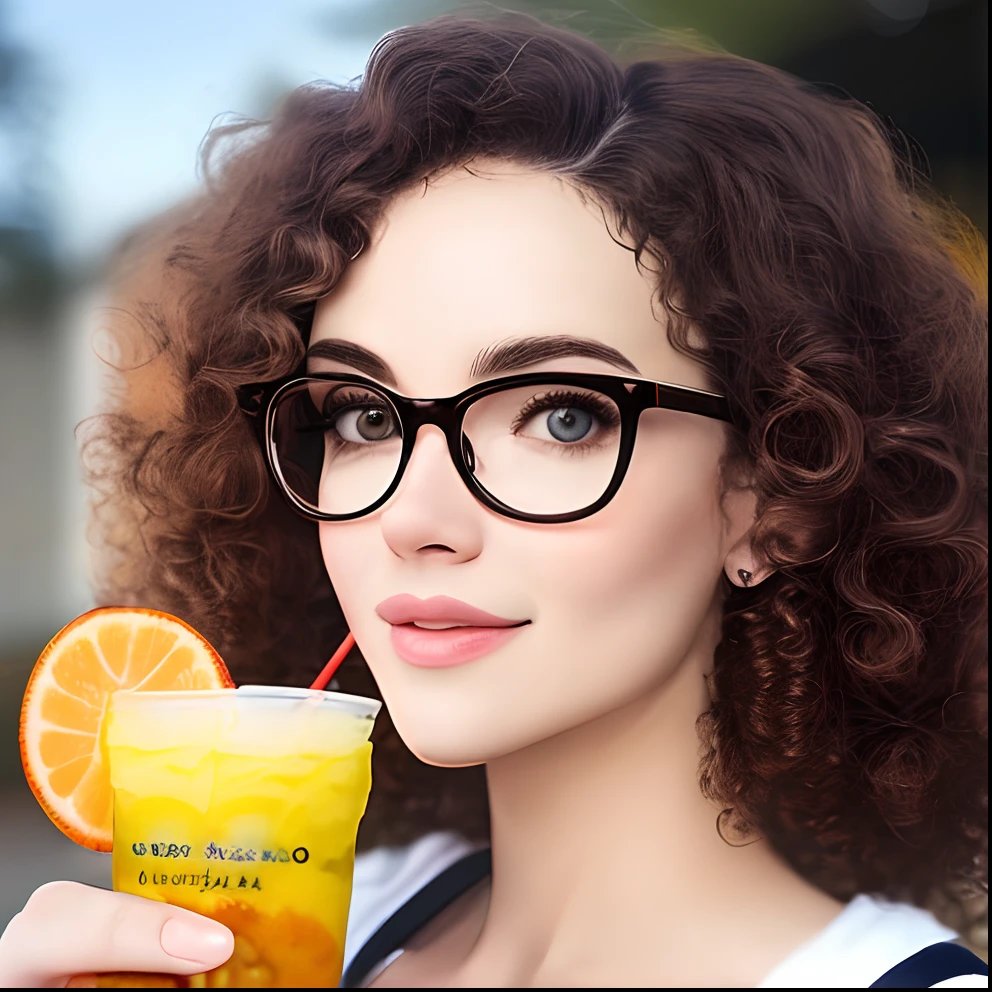 White woman with curly hair with prescription glasses with red frame. Homen moreno cobelo raspado e de barba um pouco acima do peso.