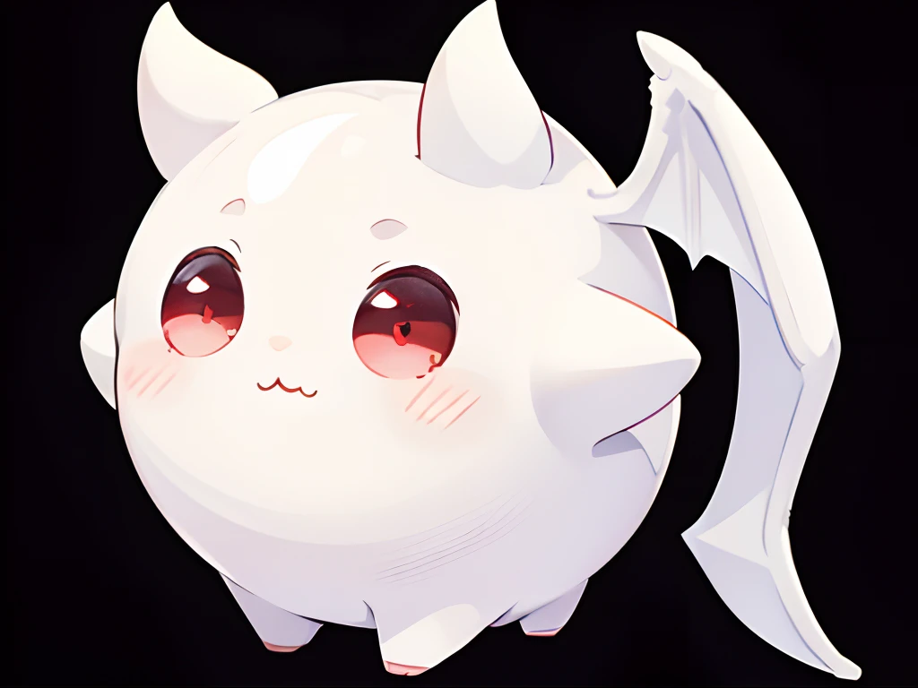 1 little devil, cute round shape, shaped like a mochi, white, cute little white bat wings on the back, cute face, satisfied expression, office, anime, (full HD image  4K+)