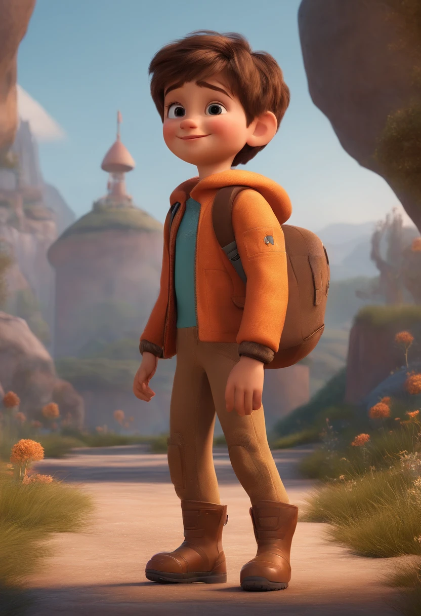 a happy cute standing short hair, vestindo uma fantasia espacial, , fundo branco, barnet, tom, Estilo Pixar, ..3d, desenhos animados, rosto detalhado, asymmetrical 16k