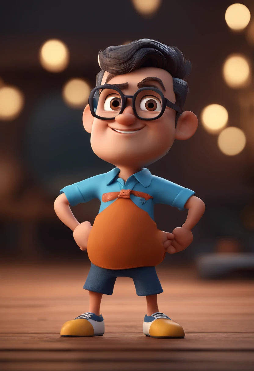 Cartoon character of a man with black glasses and a blue shirt, animation character, Caractere estilizado, animation style rendering, 3D estilizado, Arnold Maya render, 3 d render stylized, toon render keyshot, Personagem 3D, Personagem 3D, 3d rendering stylized, 3 d character render, personagem de desenho animado, Personagem de close up, Pose de personagem, (Estilo Pixar) (master part:1.2) (Bokeh) (best quality) (pele detalhada) (textura detalhada) (8k) (argila) (Cinematic lighting) (foco nítido