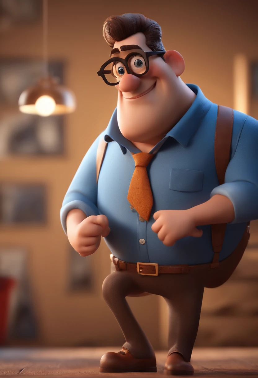Cartoon character of a man with black glasses and a blue shirt, animation character, Caractere estilizado, animation style rendering, 3D estilizado, Arnold Maya render, 3 d render stylized, toon render keyshot, Personagem 3D, Personagem 3D, 3d rendering stylized, 3 d character render, personagem de desenho animado, Personagem de close up, Pose de personagem, (Estilo Pixar) (master part:1.2) (Bokeh) (best quality) (pele detalhada) (textura detalhada) (8k) (argila) (Cinematic lighting) (foco nítido