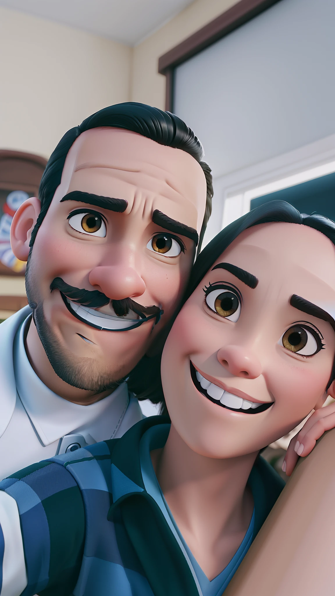Casal (homem castanho claro e mulher preta) no estilo Disney Pixar, alta qualidade, melhor qualidade.