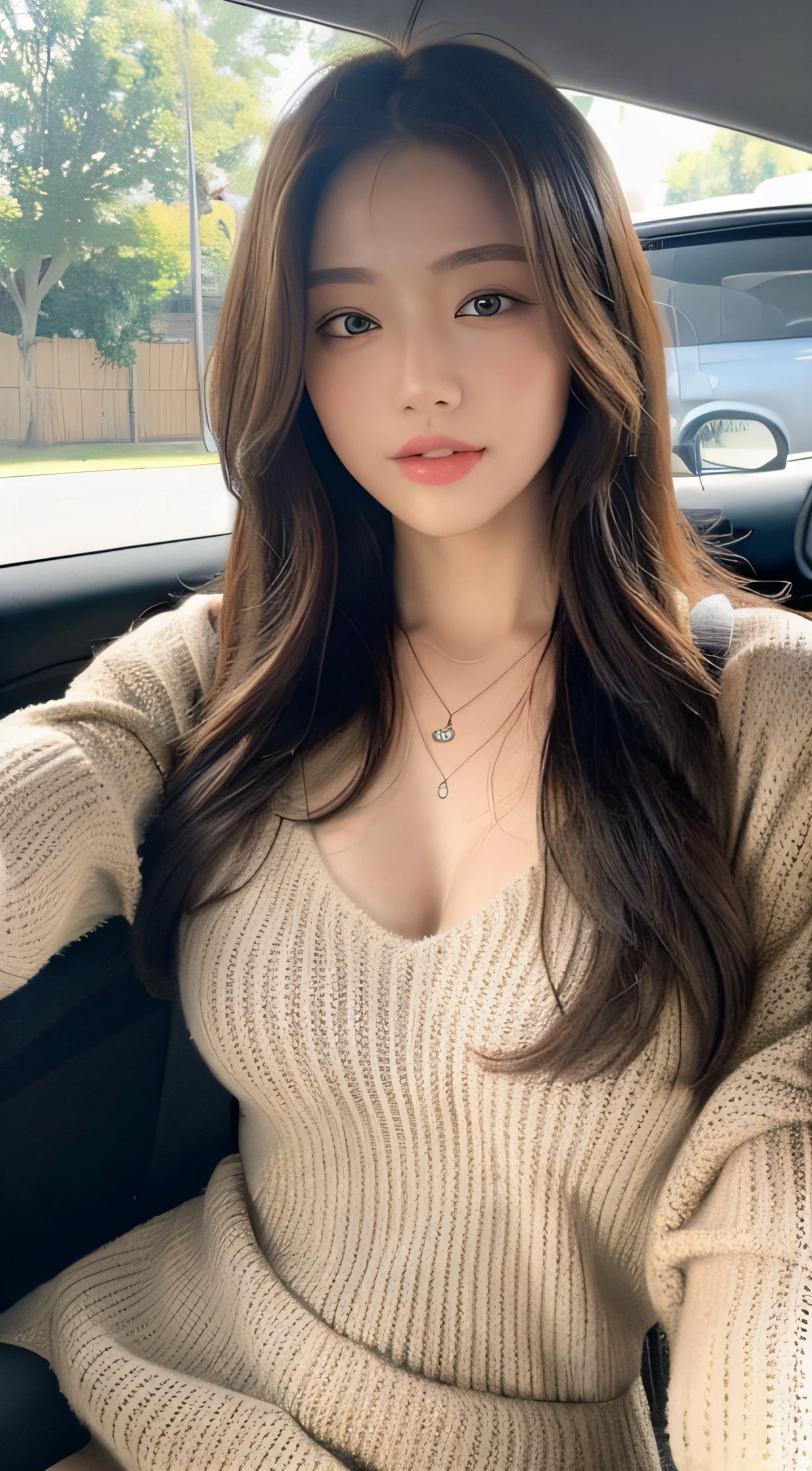 ((Realistic lighting, Best quality, 8K, Masterpiece: 1.3)), Clear focus: 1.2, 1girl, Perfect beauty: 1.4, Big breasts: 1.2, Slim abs: 1.1, ((dark brown hair)), (winter clothes), (indoor), night: 1.1), Seoul cafe, Super fine face, fine eyes, Double eyelids,
