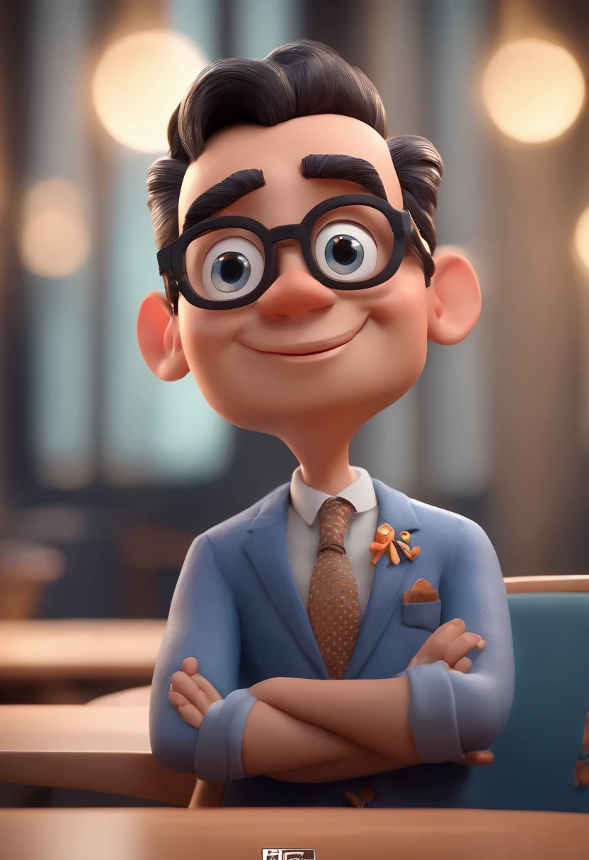 Cartoon character of a man with black glasses and a blue shirt, animation character, Caractere estilizado, animation style rendering, 3D estilizado, Arnold Maya render, 3 d render stylized, toon render keyshot, Personagem 3D, Personagem 3D, 3d rendering stylized, 3 d character render, personagem de desenho animado, Personagem de close up, Pose de personagem,  (Estilo Pixar) (master part:1.2) (Bokeh) (best quality) (pele detalhada) (textura detalhada) (8k) (argila) (Cinematic lighting) (foco nítido