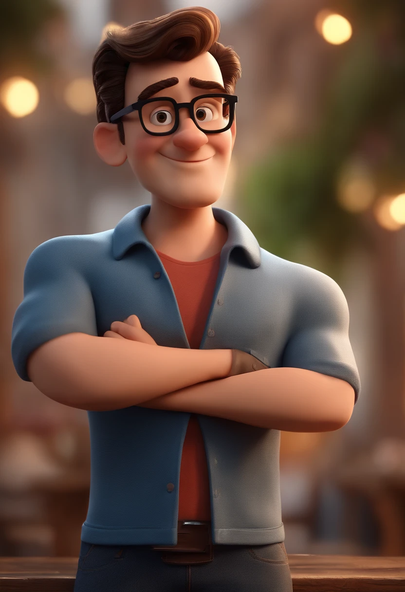 Cartoon character of a man with black glasses and a blue shirt, animation character, Caractere estilizado, animation style rendering, 3D estilizado, Arnold Maya render, 3 d render stylized, toon render keyshot, Personagem 3D, Personagem 3D, 3d rendering stylized, 3 d character render, personagem de desenho animado, Personagem de close up, Pose de personagem, (Estilo Pixar) (master part:1.2) (Bokeh) (best quality) (pele detalhada) (textura detalhada) (8k) (argila) (Cinematic lighting) (foco nítido