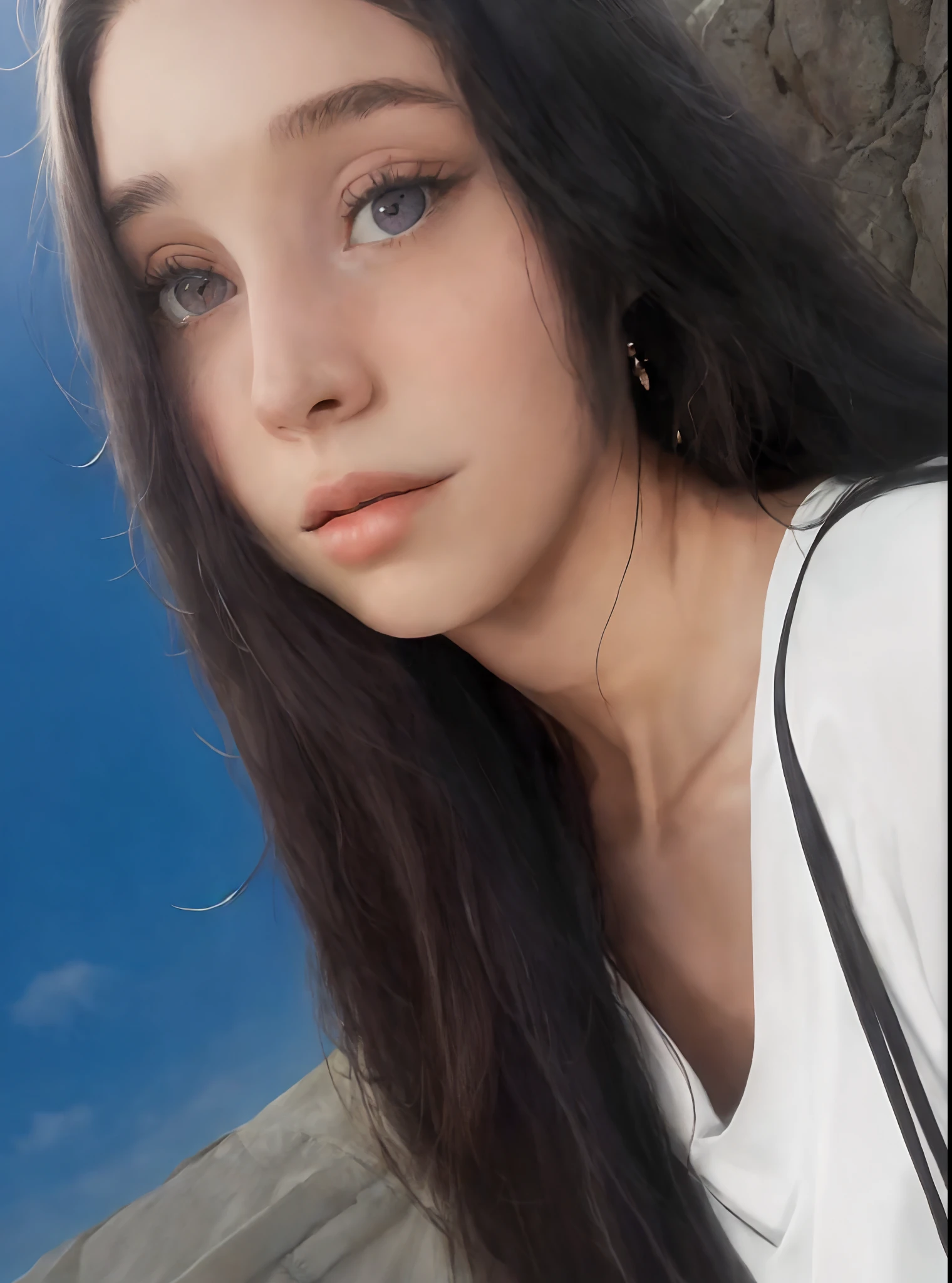 arafed woman with long hair and a white shirt posing for a picture, alanis guillen, 18 years old, violet myers, 19-year-old girl, 1 6 , profile image, looks like fabiula nascimento, 30-year-old woman from cuba, imane anys, gorgeous latina face