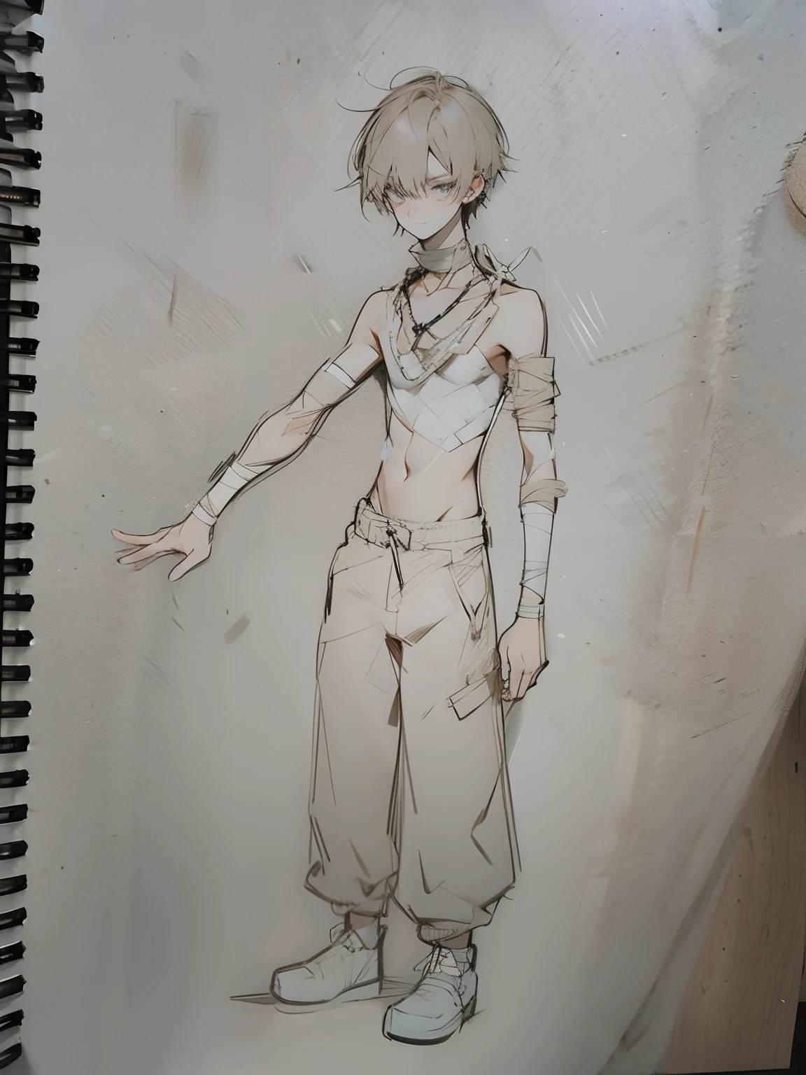 There is a bandage on the neck,brunette color hair