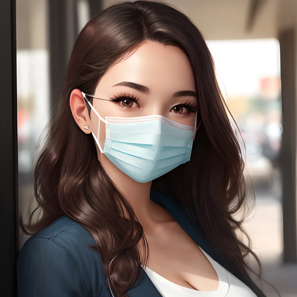 A beautiful woman is wearing a face mask