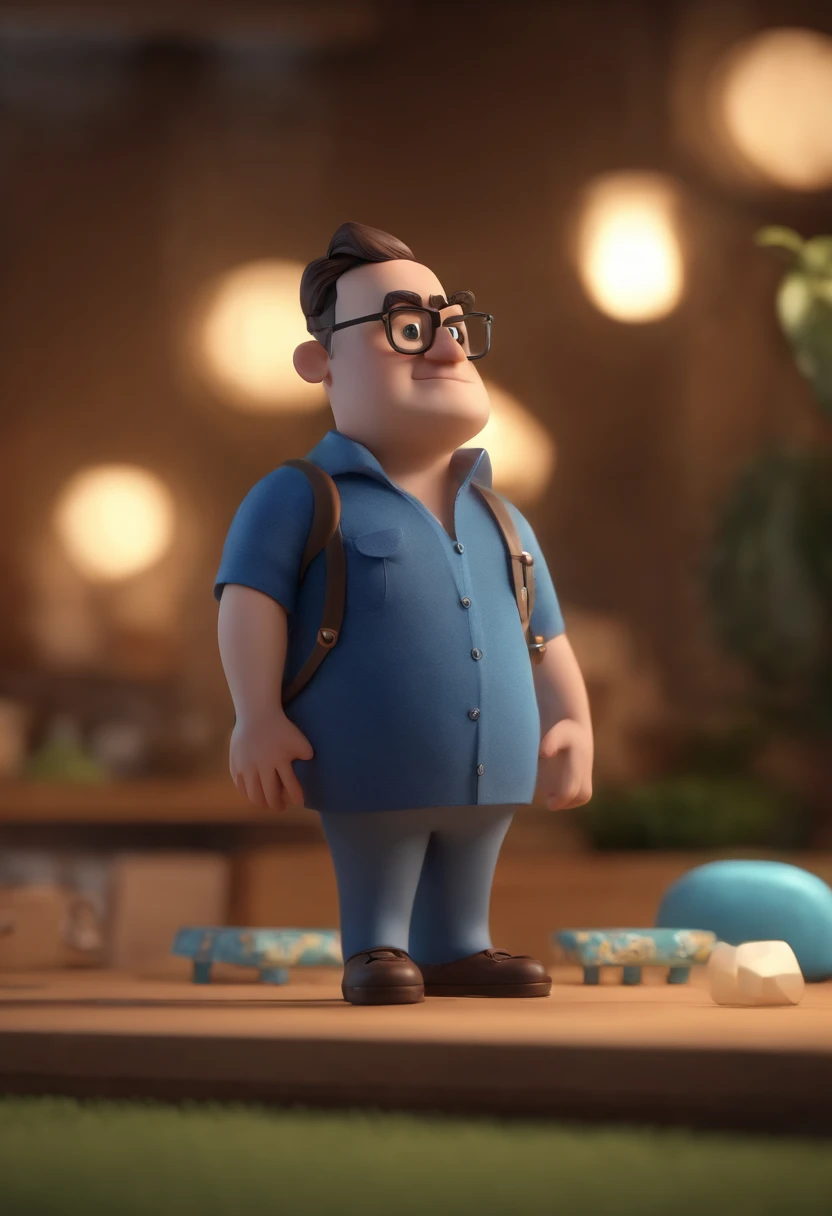 Cartoon character of a man wearing black glasses and a blue shirt, um personagem animado, Caractere estilizado, animation style rendering, 3D estilizado, Arnold Maya render, 3 d render stylized, toon render keyshot, Personagem 3D, Personagem 3D, 3d rendering stylized, 3 d character render, personagem de desenho animado, Personagem de close up, Pose de personagem, (Estilo Pixar) (master part:1.2) (Bokeh) (best quality) (pele detalhada) (textura detalhada) (8k) (argila) (Cinematic lighting) (foco nítido,Senta e vaza a parte superior do corpo