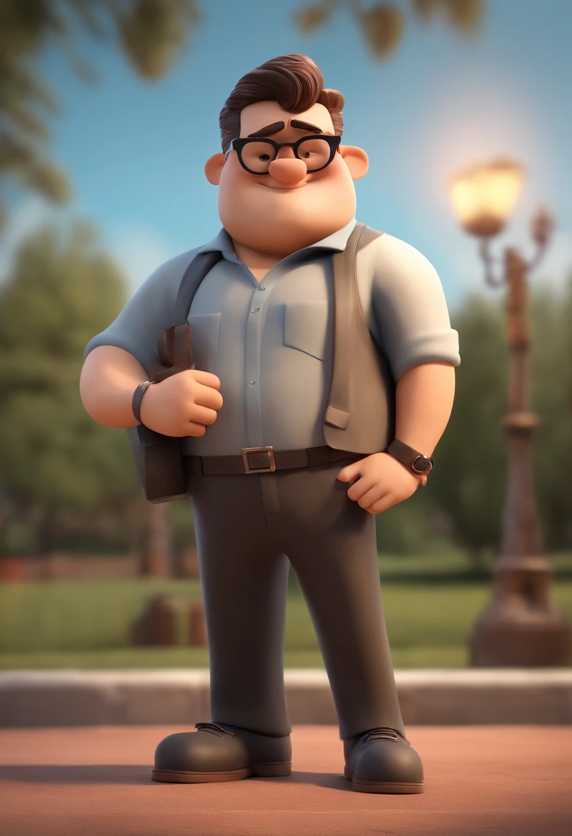 Cartoon character of a man wearing black glasses and a blue shirt, um personagem animado, Caractere estilizado, animation style rendering, 3D estilizado, Arnold Maya render, 3 d render stylized, toon render keyshot, Personagem 3D, Personagem 3D, 3d rendering stylized, 3 d character render, personagem de desenho animado, Personagem de close up, Pose de personagem, (Estilo Pixar) (master part:1.2) (Bokeh) (best quality) (pele detalhada) (textura detalhada) (8k) (argila) (Cinematic lighting) (foco nítido，Senta e vaza a parte superior do corpo