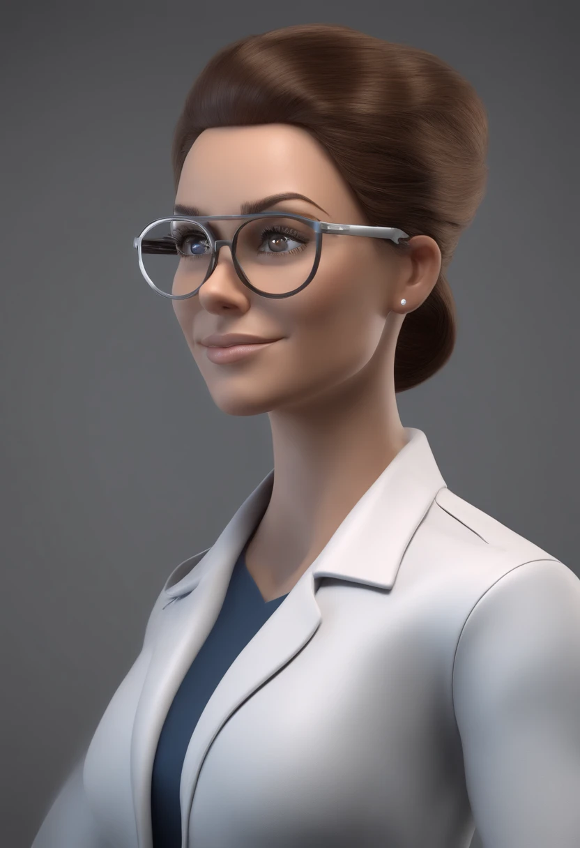 Cartoon character of a woman wearing metal glasses and a surgical suit, em uma sala de cirurgia realizando um procedimento de anestesia em um paciente, segurando um tablet, uma personagem animada, Caractere estilizado, animation style rendering, 3D estilizado, Arnold Maya render, 3 d render stylized, toon render keyshot, Personagem 3D, Personagem 3D, 3d rendering stylized, 3 d character render, personagem de desenho animado, Personagem de close up, Pose de personagem, (Estilo Pixar) (master part:1.2) (Bokeh) (best quality) (pele detalhada) (textura detalhada) (8k) (argila) (Cinematic lighting) (foco nítido,Senta e vaza a parte superior do corpo