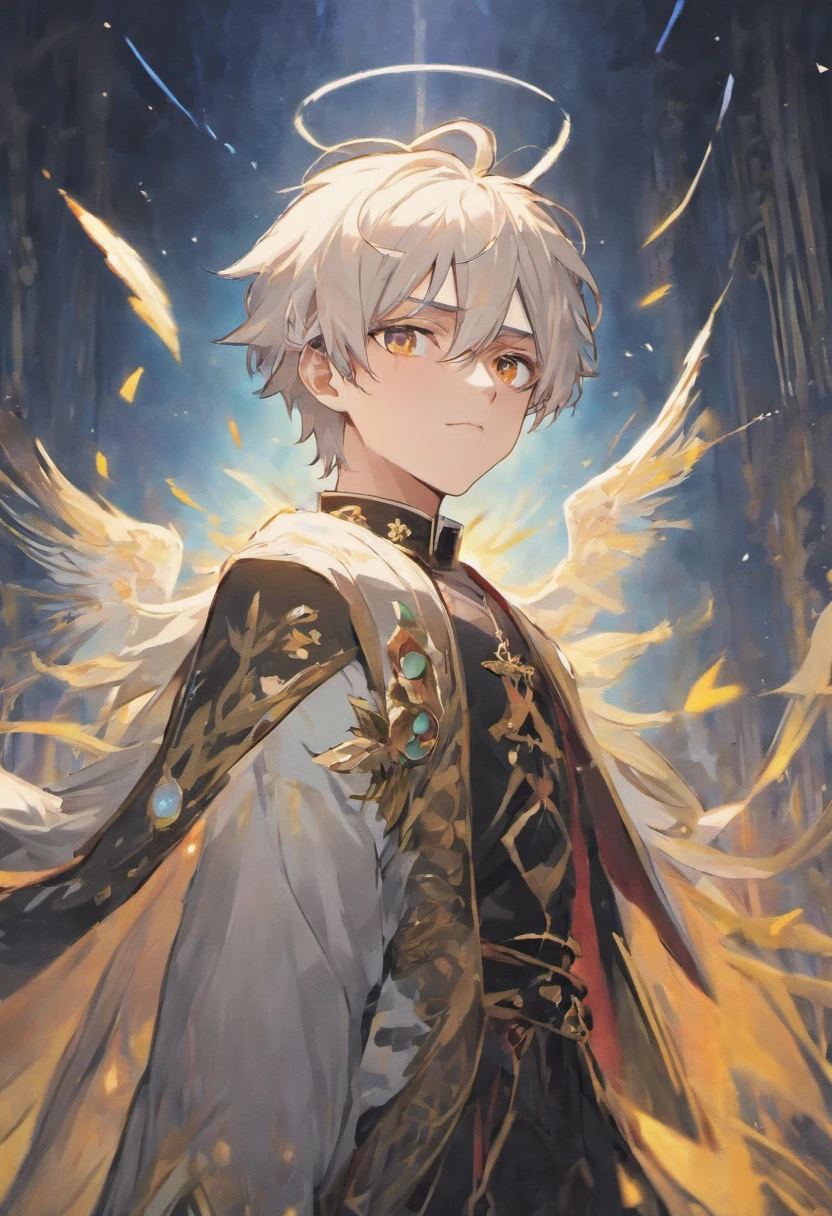 Semi-Long, Beautiful Boys, Teenager,White Hair, Black Eyes, Wearing A Royal Clothes