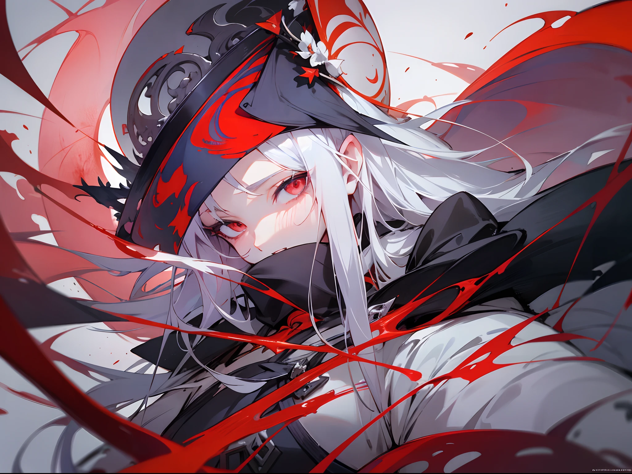 Anime anime wallpaper HD anime wallpaper HD wallpaper, Onmyoji detailed art, From Arknights, yandere intricate, blood moon tentacles!!, Detailed key anime art, shalltear bloodfallen, demon anime girl, shadowverse style, gapmoe yandere grimdark, Official artwork, Key anime art, anime key visual concept art of, Queen of Blades，（tmasterpiece，best qualtiy）Thin and tall figure，The height is about six feet。pale-skinned，The tone is slightly sick，The hair is silvery-white，The eyes are red，There was a strange light shining，The wings are asymmetrical，The right wing is slightly larger than the left，The skin on the surface of the wings is gray。The tail is similar to the tail of a reptile，The surface is covered with fine scales，The same gray。The end of the tail is sharp，A mixture of human and non-human traits，It gives a strange and disturbing feeling。