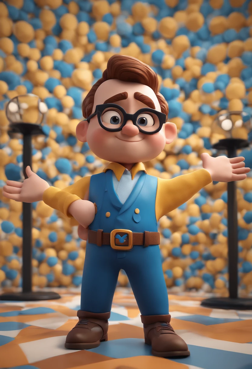Cartoon character of a man with black glasses and a blue shirt, animation character, Caractere estilizado, animation style rendering, 3D estilizado, Arnold Maya render, 3 d render stylized, toon render keyshot, Personagem 3D, Personagem 3D, 3d rendering stylized, 3 d character render, personagem de desenho animado, Personagem de close up, Pose de personagem, (Estilo Pixar) (master part:1.2) (Bokeh) (best quality) (pele detalhada) (textura detalhada) (8k) (argila) (Cinematic lighting) (foco nítido