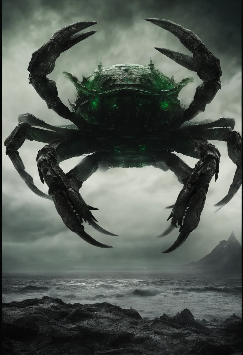 (A giant crab in the mist stares from the air at a man who asks for help),(a creature 5 meters tall:1.0), (giant crab:1.37, ) , The shell of the giant crab is dark green, flat, Wide oval, Shiny, Very hard and smooth. The crust has a thick texture, (Huge green eyes that are unusually bright)The head is more developed. (There are a pair of large protruding compound eyes),The texture is like crystal. (Unusually long and flexible antennae),(The length is about 1/3 The width of the crab's body, ) ,(On the top of the head, There is a pair of small pliers,) elden ring monster, huge creature,giant crab, giant ethereal creature,The texture is clear, (Helpless people praying for help),Those who pray for salvation from cancer
background:nebulous sky,(rough sea),(Greatwave),Recife,(salama),
真实感,Epic,ultraclear,afterimage, Dutch angle, From below, Sony FE GM, Chiaroscuro, Blurry, hyper HD, Masterpiece, Textured skin, Super detail, High details, High quality, Award-Awarded, Best quality, A high resolution, 8K,Epic,sci-fy,Futuristic fantasy,Cartoony,