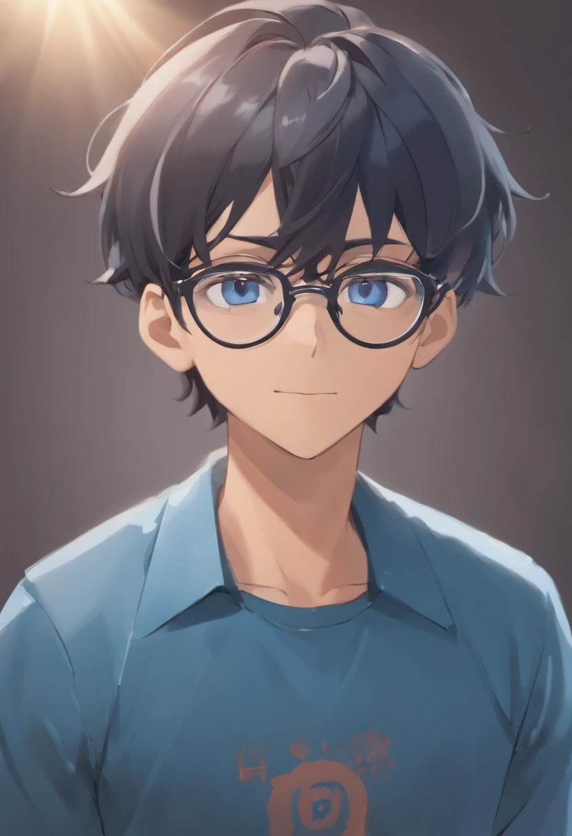 Cartoon character of a man wearing black glasses and a blue shirt, um personagem animado, Caractere estilizado, animation style rendering, 3D estilizado, Arnold Maya render, 3 d render stylized, toon render keyshot, Personagem 3D, Personagem 3D, 3d rendering stylized, 3 d character render, personagem de desenho animado, Personagem de close up, Pose de personagem, (Estilo Pixar) (master part:1.2) (Bokeh) (best quality) (pele detalhada) (textura detalhada) (8k) (argila) (Cinematic lighting) (foco nítido,Senta e vaza a parte superior do corpo