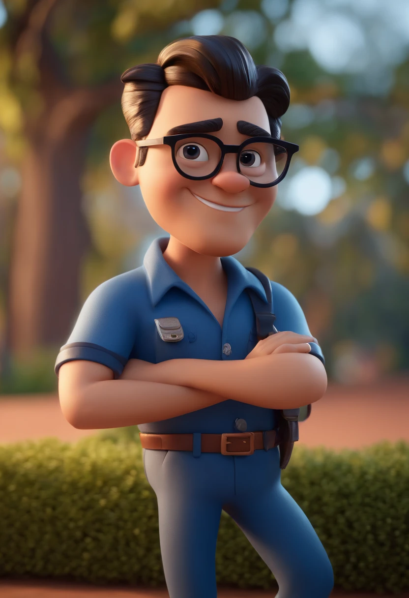 Cartoon character of a man with black glasses and a blue shirt, animation character, Caractere estilizado, animation style rendering, 3D estilizado, Arnold Maya render, 3 d render stylized, toon render keyshot, Personagem 3D, Personagem 3D, 3d rendering stylized, 3 d character render, personagem de desenho animado, Personagem de close up, Pose de personagem,  (Estilo Pixar) (master part:1.2) (Bokeh) (best quality) (pele detalhada) (textura detalhada) (8k) (argila) (Cinematic lighting) (foco nítido