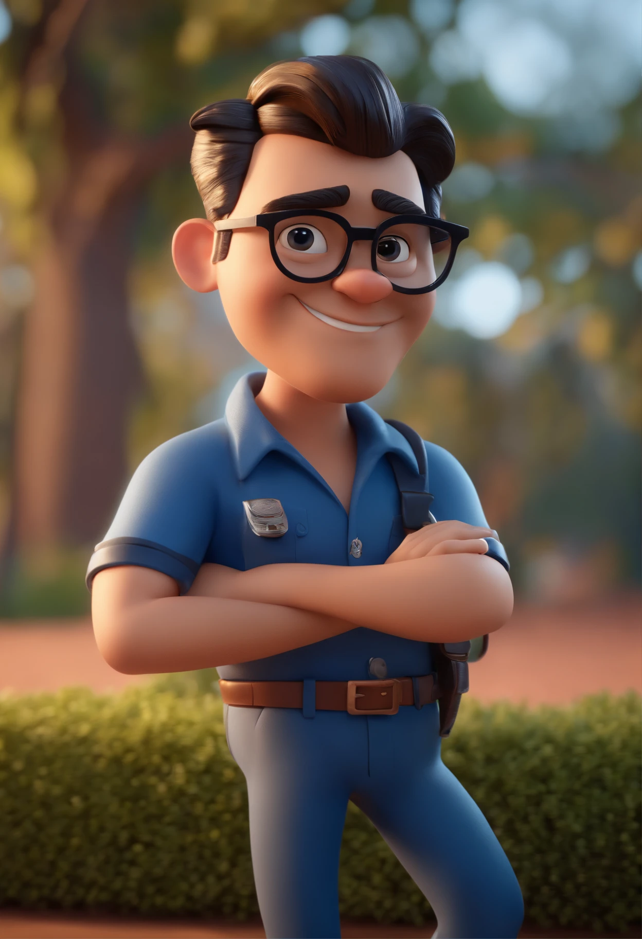 Cartoon character of a man with black glasses and a blue shirt, animation character, Caractere estilizado, animation style rendering, 3D estilizado, Arnold Maya render, 3 d render stylized, toon render keyshot, Personagem 3D, Personagem 3D, 3d rendering stylized, 3 d character render, personagem de desenho animado, Personagem de close up, Pose de personagem, (Estilo Pixar) (master part:1.2) (Bokeh) (best quality) (pele detalhada) (textura detalhada) (8k) (argila) (Cinematic lighting) (foco nítido