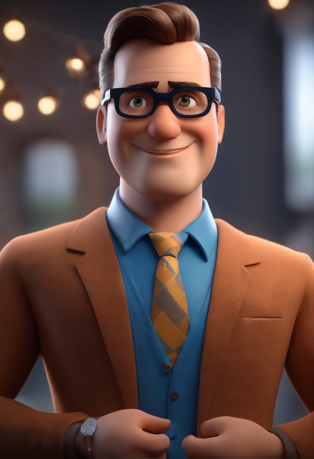 Cartoon character of a man with black glasses and a blue shirt, animation character, Caractere estilizado, animation style rendering, 3D estilizado, Arnold Maya render, 3 d render stylized, toon render keyshot, Personagem 3D, Personagem 3D, 3d rendering stylized, 3 d character render, personagem de desenho animado, Personagem de close up, Pose de personagem, (Estilo Pixar) (master part:1.2) (Bokeh) (best quality) (pele detalhada) (textura detalhada) (8k) (argila) (Cinematic lighting) (foco nítido