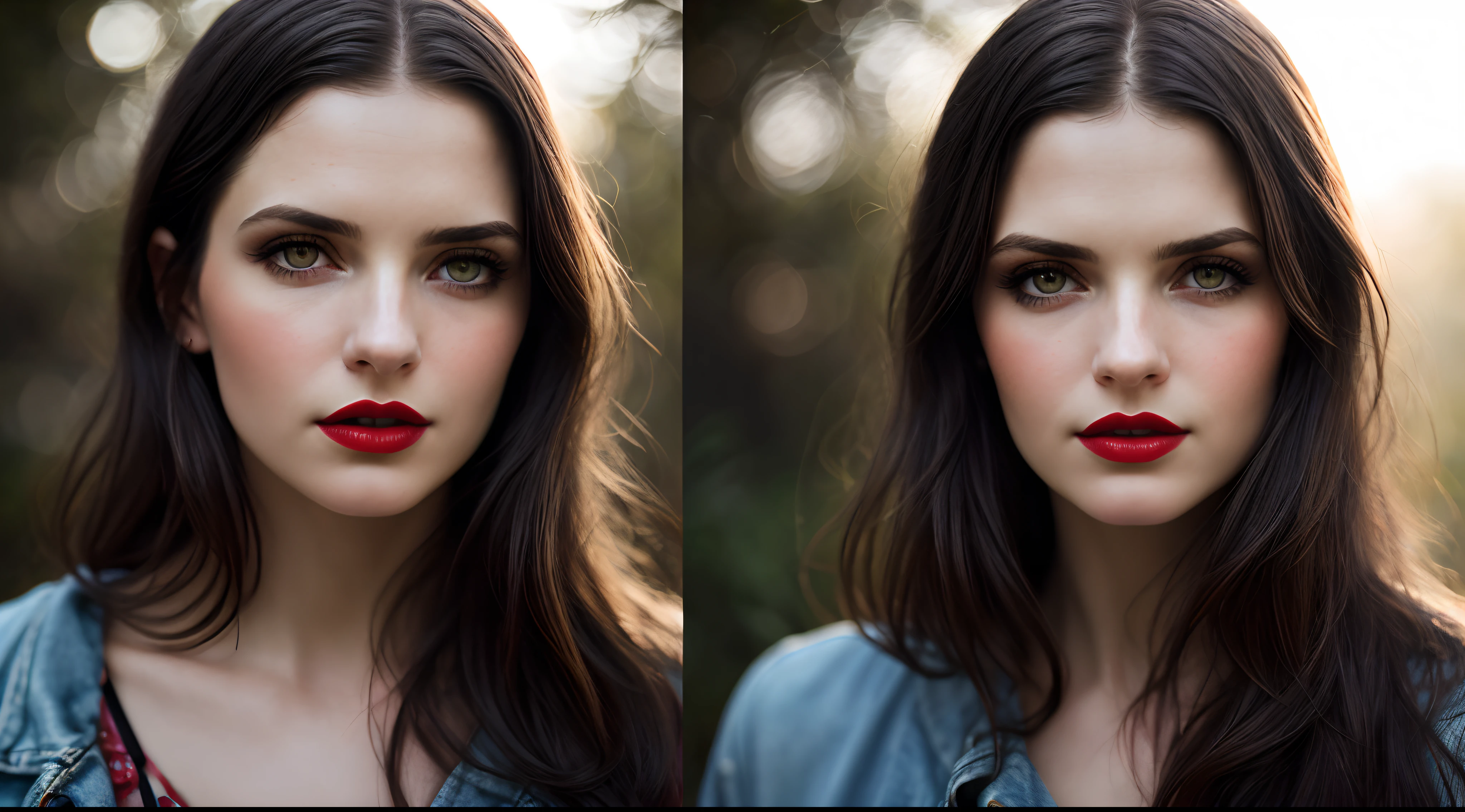 lndswgnr, (Sharp focus: 1.5), (sharp focus:1.2), photo, attractive young woman, (beautiful face:1.1), detailed eyes, luscious lips, (bold red lip colour:0.85), (medium breasts:1.0), (slim body:1.2), (moody lighting:1.2), depth of field, bokeh, 4K, HDR. by (James C. Christensen:1.2|Jeremy Lipking:1.1).