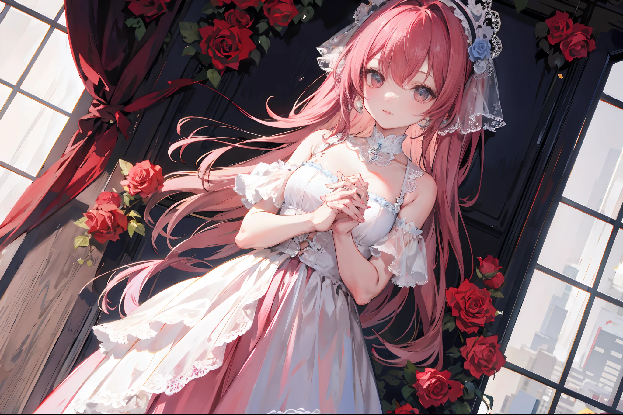 rose in hands,
