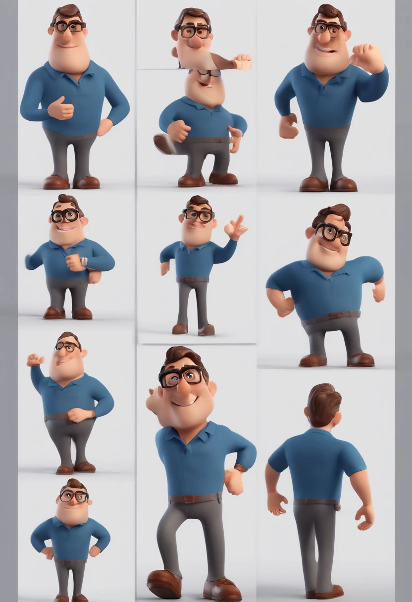 Cartoon character of a man with black glasses and a blue shirt, animation character, Caractere estilizado, animation style rendering, 3D estilizado, Arnold Maya render, 3 d render stylized, toon render keyshot, Personagem 3D, Personagem 3D, 3d rendering stylized, 3 d character render, personagem de desenho animado, Personagem de close up, Pose de personagem, (Estilo Pixar) (master part:1.2) (Bokeh) (best quality) (pele detalhada) (textura detalhada) (8k) (argila) (Cinematic lighting) (foco nítido