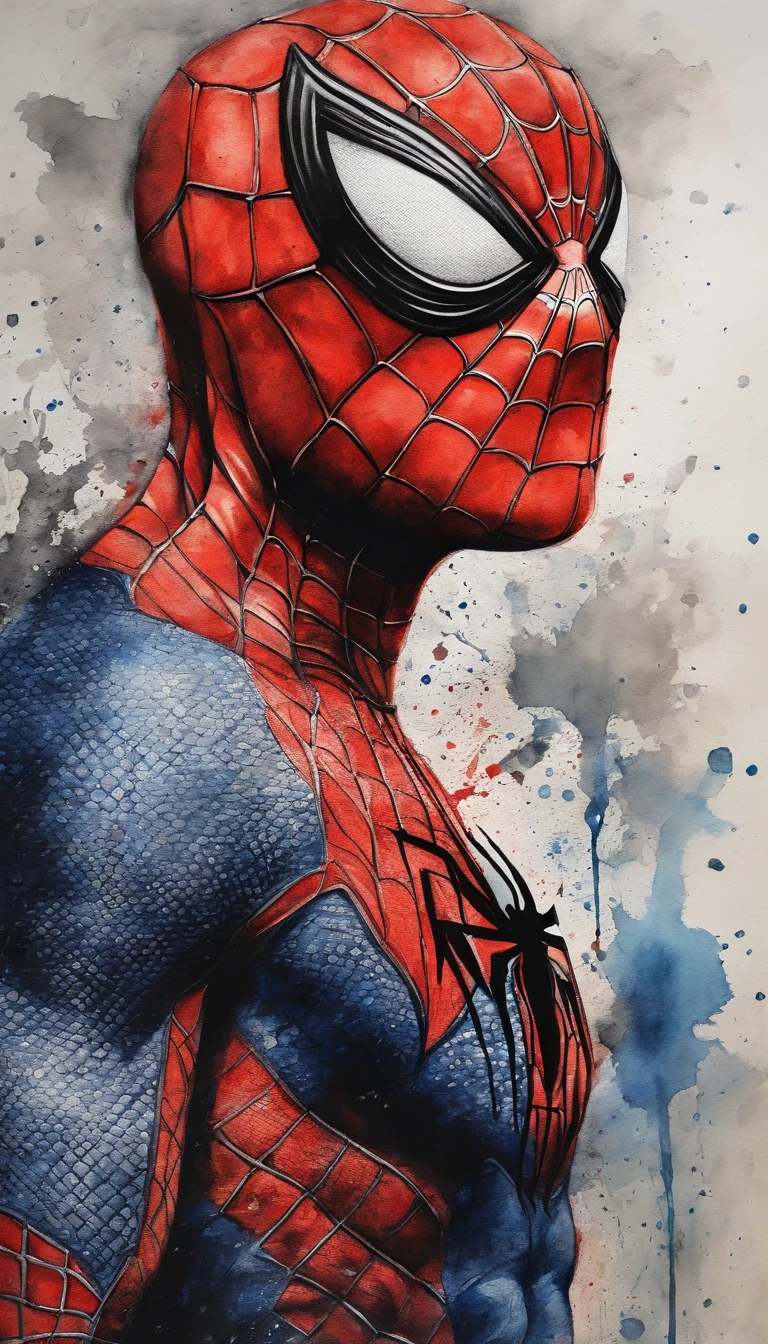 Homem aranha,realista,hiper realismo, Athletic muscle,com o trage vermelho e azul saturado com textura. E uma jaqueta por cima do traje