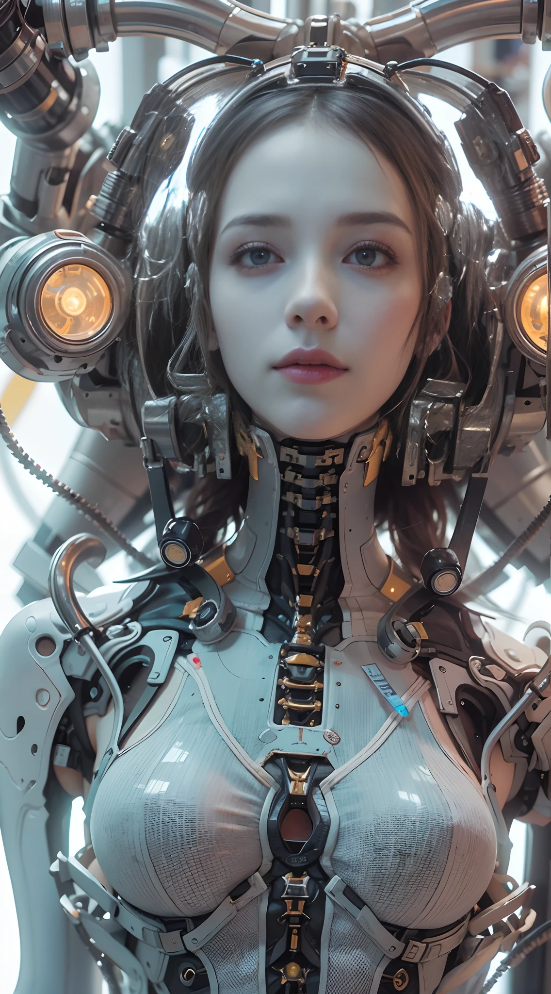 Ultra detailed complex 3D rendering of a gorgeous porcelain profile Android face, ciborgue, cor dos olhos vermelhos, robotic parts, 150 mm, Beautiful soft studio light, luz de aro, detalhes vibrantes, cyberpunk luxuoso, renda, hiper-realista, anatomic, facial muscles, electric cables, microchip , elegante, fundo bonito de um quarto com notebook na mesa, octane rendering, estilo HR Giger, 8k, melhor qualidade, obra-prima, illustration, extremamente delicado e bonito, extremamente detalhado, CG, unidade, papel de parede, (realista, fotorrealista: 1,37)