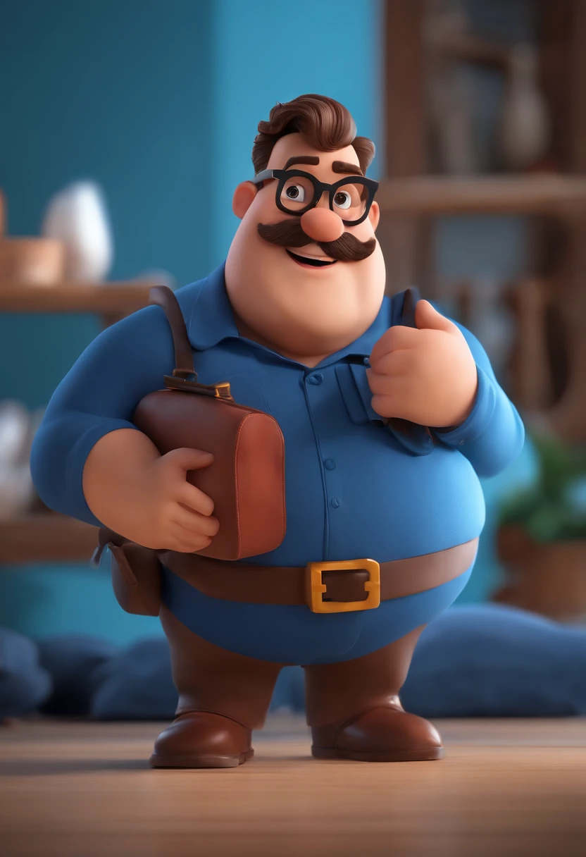 personagem dos desenhos animados de um homem grizalho e barba branca, Chubby and wearing blue and red glasses and a blue shirt, animation character, Caractere estilizado, animation style rendering, 3D estilizado, Arnold Maya render, 3 d render stylized, toon render keyshot, Personagem 3D, Personagem 3D, 3d rendering stylized, 3 d character render, personagem de desenho animado, Personagem de close up, Pose de personagem,  (Estilo Pixar) (master part:1.2) (Bokeh) (best quality) (pele detalhada) (textura detalhada) (8k) (argila) (Cinematic lighting) (foco nítido