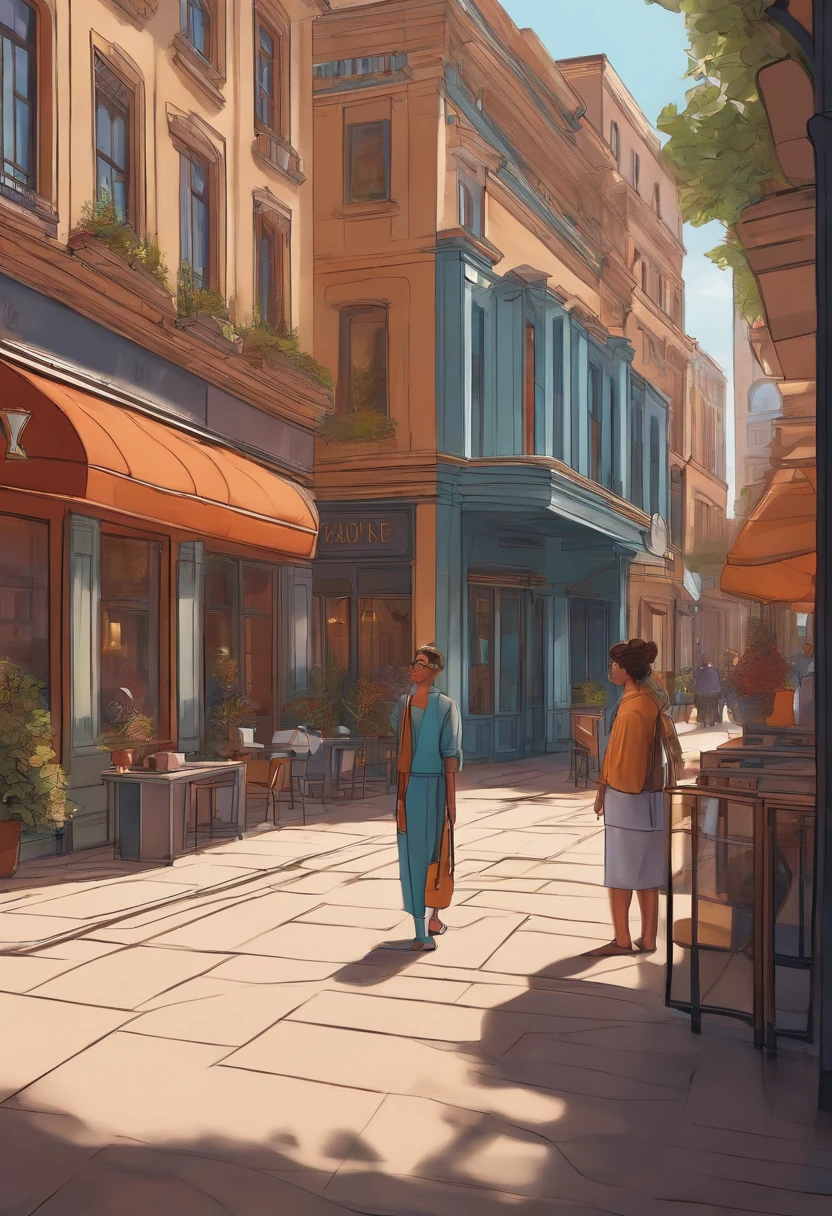 Pixar 3D style drawing of a slimming clinic in the city center with a character in the foreground