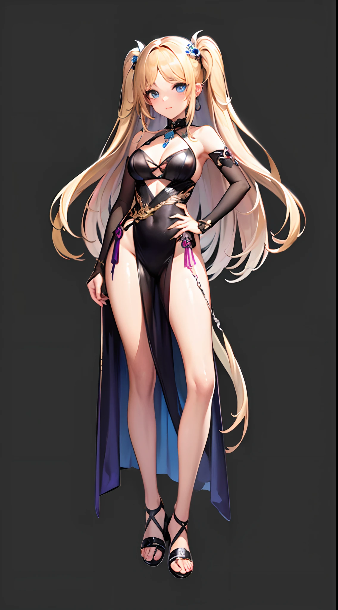 ((Best Quality)), (ultra-detailliert), ((Extremely detailed)), (Beautiful), ((Kawaii Girl)),  ((UHD)), (masterpiece), (high quality), (best quality), (4K), (high quality), 1, solo girl, one girl, (hair two side up long), (hair intakes), long hair, parted bangs, (platinum blond hair), ((jade colored eyes)), tsurime, medium breasts, slender body, paint right up to the tip of the head,((transparent background)),(solo),standing,(wearing shoes on feet),((is wearing Idol Costumes)),good girl, beautiful detailed eyes,good looking,((an extremely delicate and beautiful)),make the eyes the same shape and color on both sides, anime style
