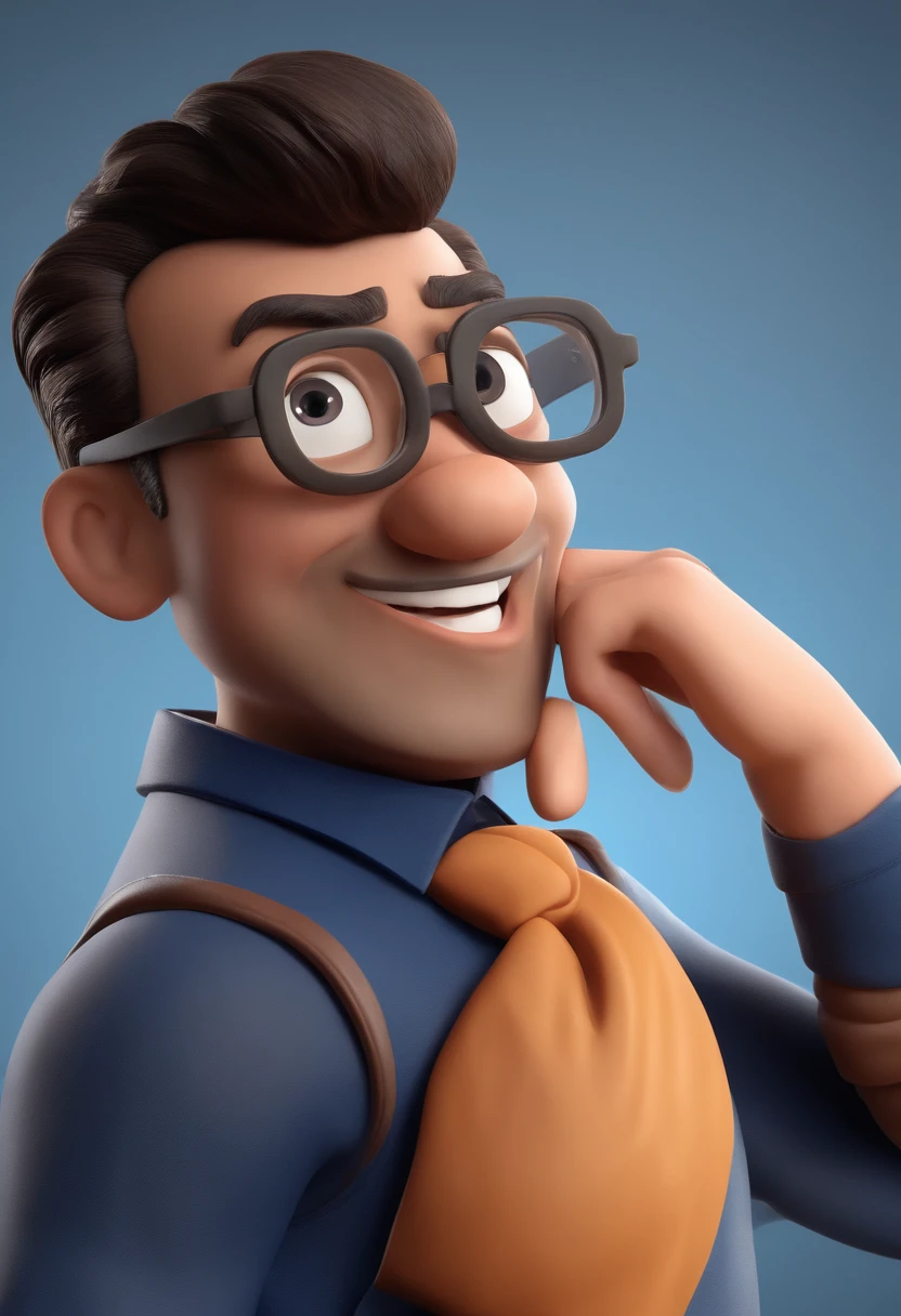 Cartoon character of a man with black glasses and a blue shirt, animation character, Caractere estilizado, animation style rendering, 3D estilizado, Arnold Maya render, 3 d render stylized, toon render keyshot, Personagem 3D, Personagem 3D, 3d rendering stylized, 3 d character render, personagem de desenho animado, Personagem de close up, Pose de personagem, (Estilo Pixar) (master part:1.2) (Bokeh) (best quality) (pele detalhada) (textura detalhada) (8k) (argila) (Cinematic lighting) (foco nítido