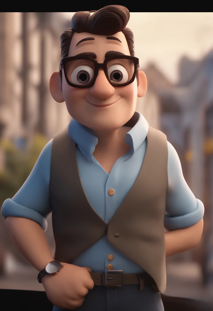 Cartoon character of a man with black glasses and a blue shirt, animation character, Caractere estilizado, animation style rendering, 3D estilizado, Arnold Maya render, 3 d render stylized, toon render keyshot, Personagem 3D, Personagem 3D, 3d rendering stylized, 3 d character render, personagem de desenho animado, Personagem de close up, Pose de personagem, (Estilo Pixar) (master part:1.2) (Bokeh) (best quality) (pele detalhada) (textura detalhada) (8k) (argila) (Cinematic lighting) (foco nítido