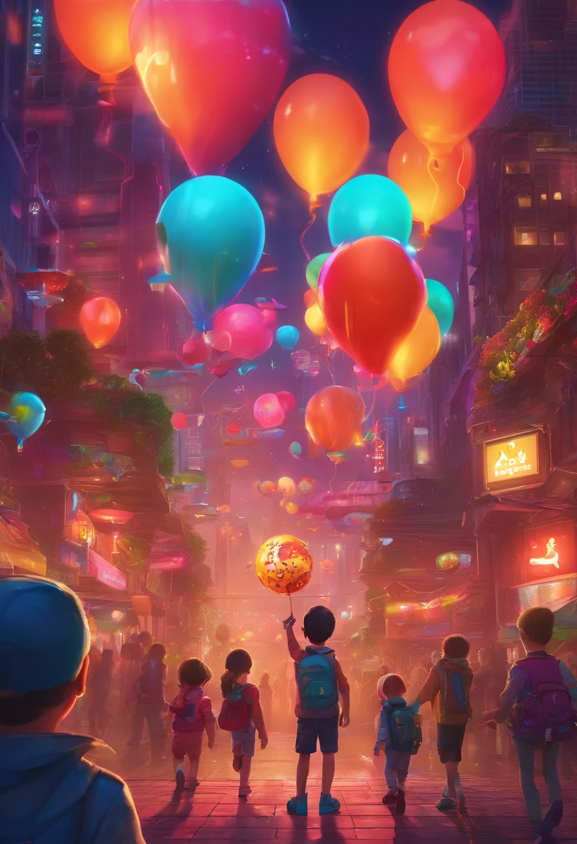 (best quality,4k,highres,masterpiece:1.2),a young boy with blue eyes and a big smile,holding a birthday cake with colorful candles and balloons,playing with his friends in a vibrant garden,[cartoon style,comic style],bright and cheerful colors,warm sunlight and soft shadows,sparkling and joyful atmosphere,party hat and festive decorations,excitement and happiness,laughter and fun,memorable and unforgettable moments,capturing the innocence and joy of childhood.