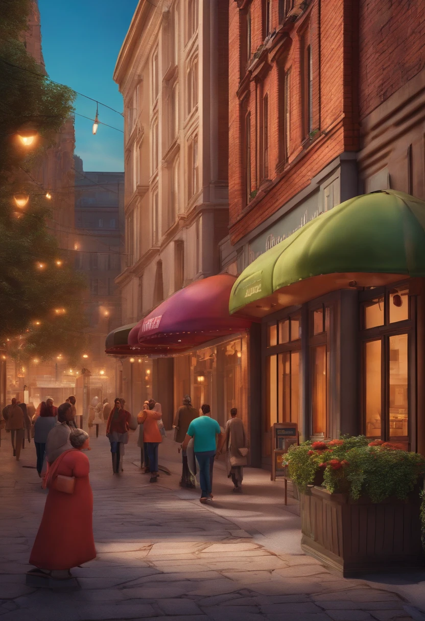 Pixar 3D-style drawing of a slimming clinic in the city center with a character in the foreground