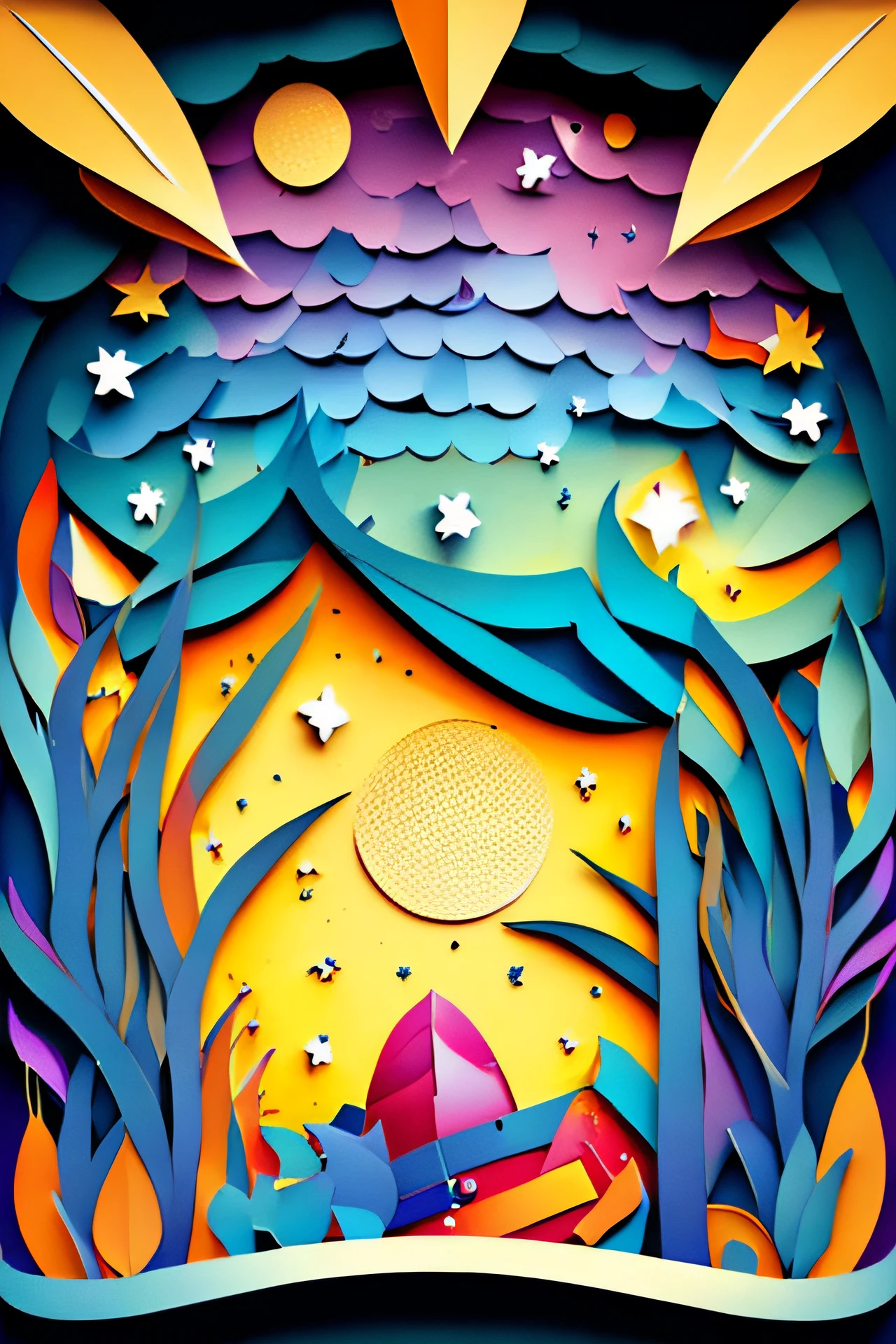 Cut-out illustration，Shallow bulges，carton，starrysky，A5 size，Velvet texture，Milky white vertical line on the right side，Positive perspective，Transparent background，1800*1800