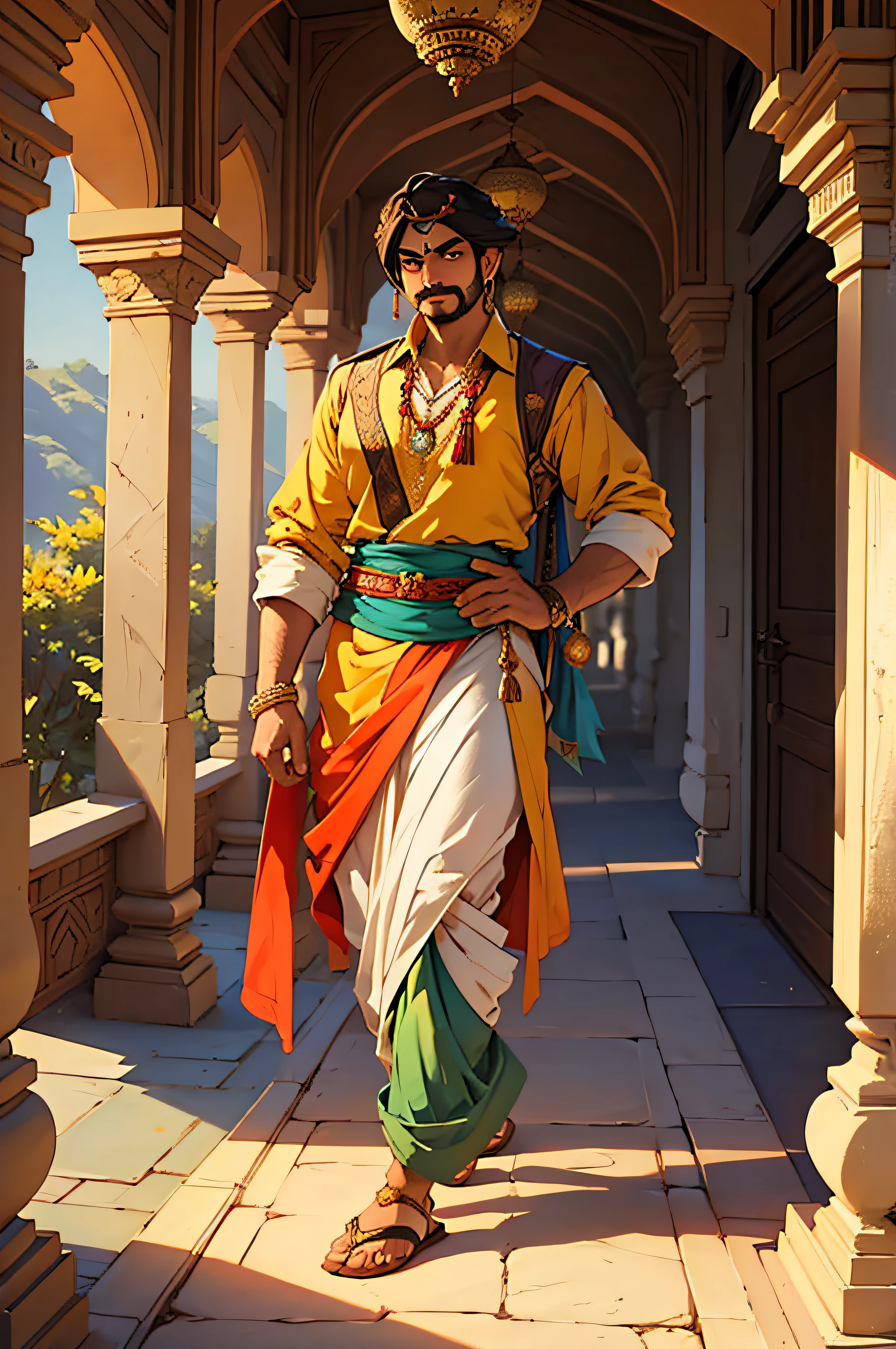 "Step into the shoes of Birbal, the wise and witty advisor to the Mughal emperor Akbar. With his sharp mind and clever solutions, Birbal navigates through the opulent halls of the palace and the rugged terrain of the kingdom, all rendered in stunning detail and a range of styles."