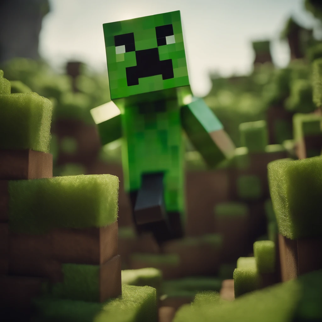 A Minecraft creeper that is 40 feet tall and is eating a Minecraft player