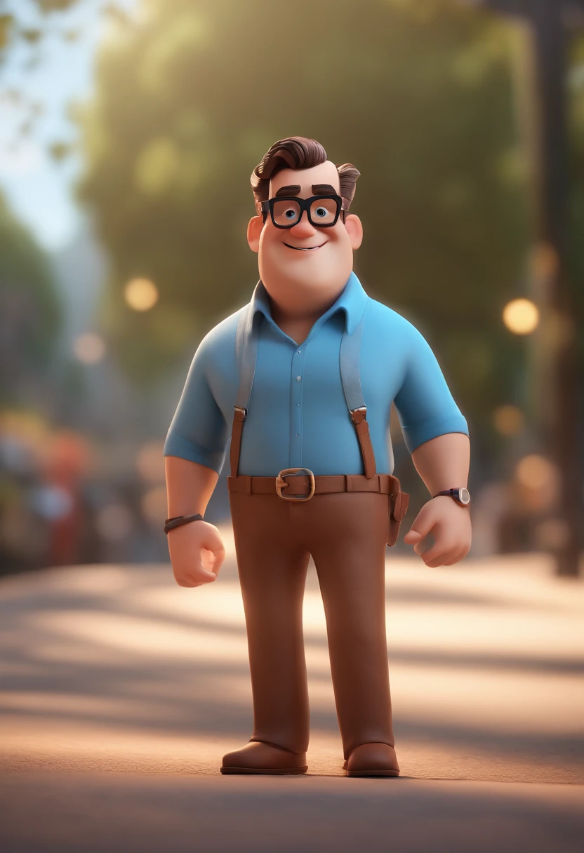 Cartoon character of a man with black glasses and a blue shirt, animation character, Caractere estilizado, animation style rendering, 3D estilizado, Arnold Maya render, 3 d render stylized, toon render keyshot, Personagem 3D, Personagem 3D, 3d rendering stylized, 3 d character render, personagem de desenho animado, Personagem de close up, Pose de personagem,  (Estilo Pixar) (master part:1.2) (Bokeh) (best quality) (pele detalhada) (textura detalhada) (8k) (argila) (Cinematic lighting) (foco nítido