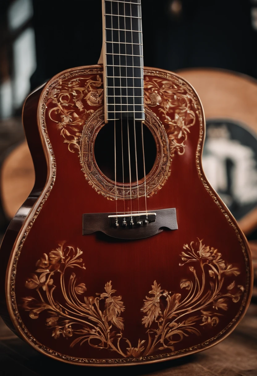 Guitarra, bonnet, tocando, de lado, magro