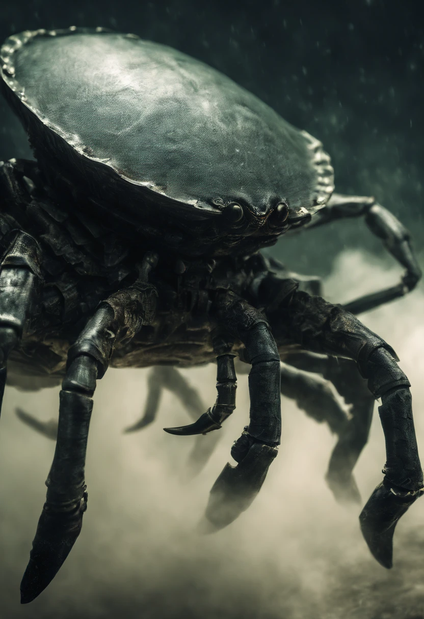 (A giant crab stood in the air in the fog, staring fiercely at a person asking for help),(a creature 5 meters tall:1.0),(Huge green eyes are unusually bright:1.37)(The thick legs of two giants stand on the reef) ,,(The shell of a giant crab is dark green),(goldtrim), (Dark blue wide oval abdomen), (The texture is very hard and thick shell), (There are a pair of large protruding compound eyes:0.8),(Unusually long and flexible antennae:1.1),(The length is about 1/3 The width of the crab's body:0.5) ,(On the top of the head there is a pair of small pliers),(Fresh fluff:0.8), giant ethereal creature,The texture is clear,
(The helpless pray for help:1.37),(People who ask for help:1.37),Cancer salvation praying
background:nebulous sky,(rough sea),(Greatwave),Recife,(salama:1.1), 真实感,Epic,ultraclear,afterimage, Dutch angle, From below, Sony FE GM, Chiaroscuro, Blurry, hyper HD, Masterpiece, Textured skin, Super detail, High details, High quality, Award-Awarded, Best quality, A high resolution, 8K,Epic,sci-fy,Futuristic fantasy,cotw,punk,mechs,