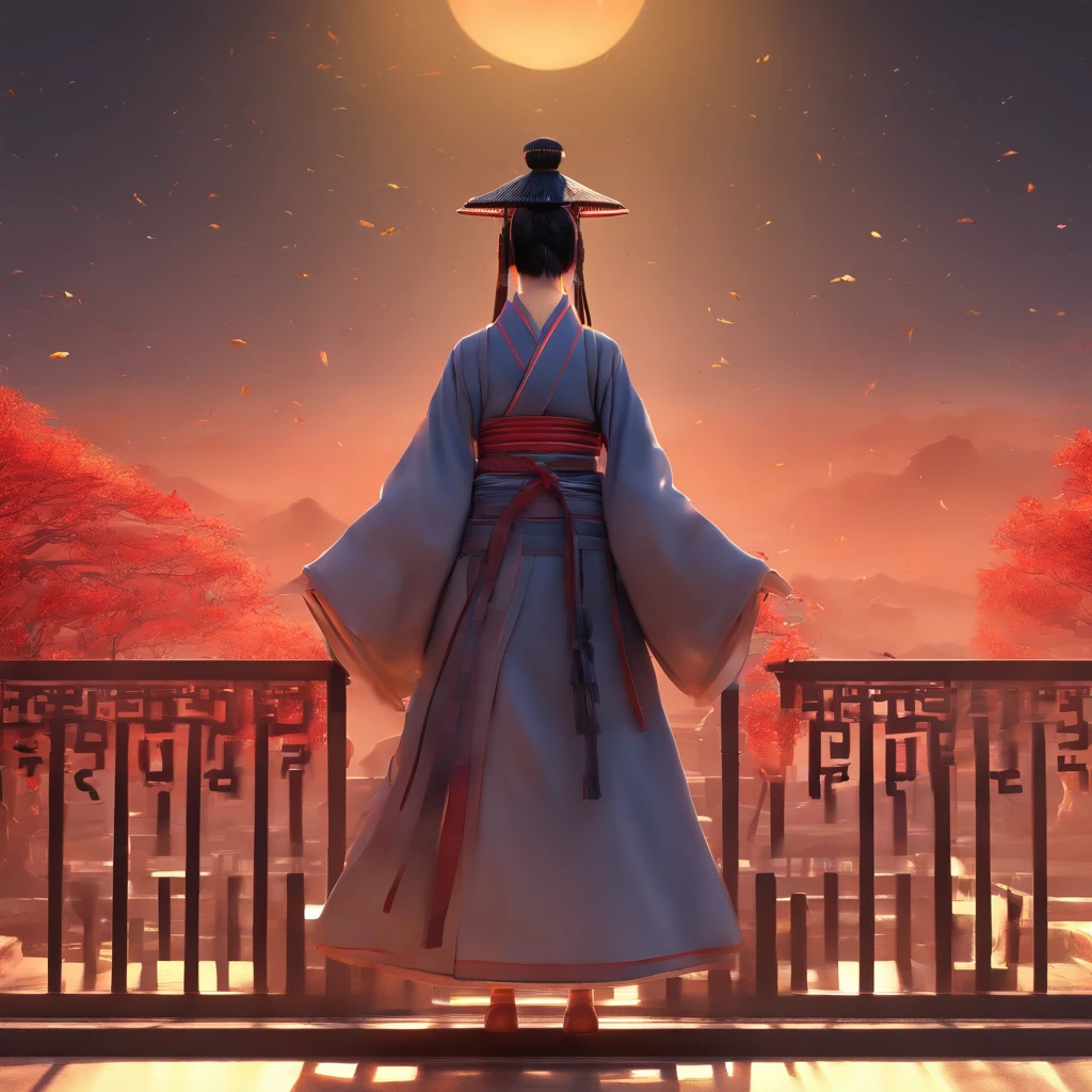 (((Best quality))),(((Ultra detailed))),(((Masterpiece))),illustration,1人,1womanl,swordsman,warrioress,Traditional Chinese clothing,standing,Ink style,Martial arts,Pose,Rooftop,Moonlight,Night,Background,Ancient Chinese architecture,misty mountains,Silhouette,Serenity --AR 16:9