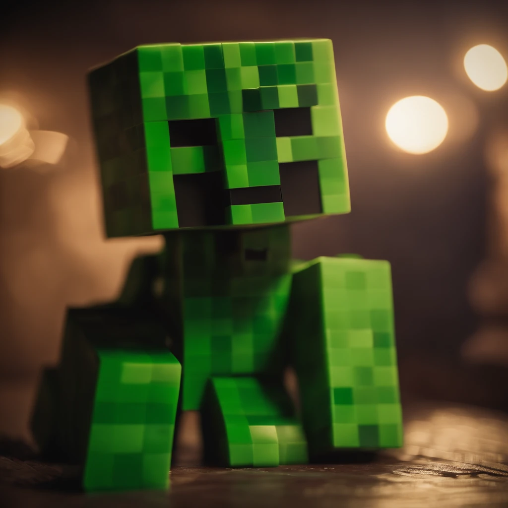 A Minecraft creeper that is very tall and is eating a Minecraft player but the player is fighting The creeper