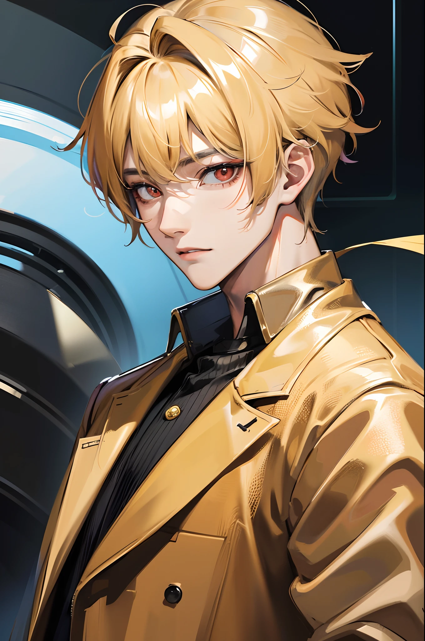 1 boy, Absurdres masterpiece HDR high quality portrait of a korean handsome boy with blonde short hair and red eyes