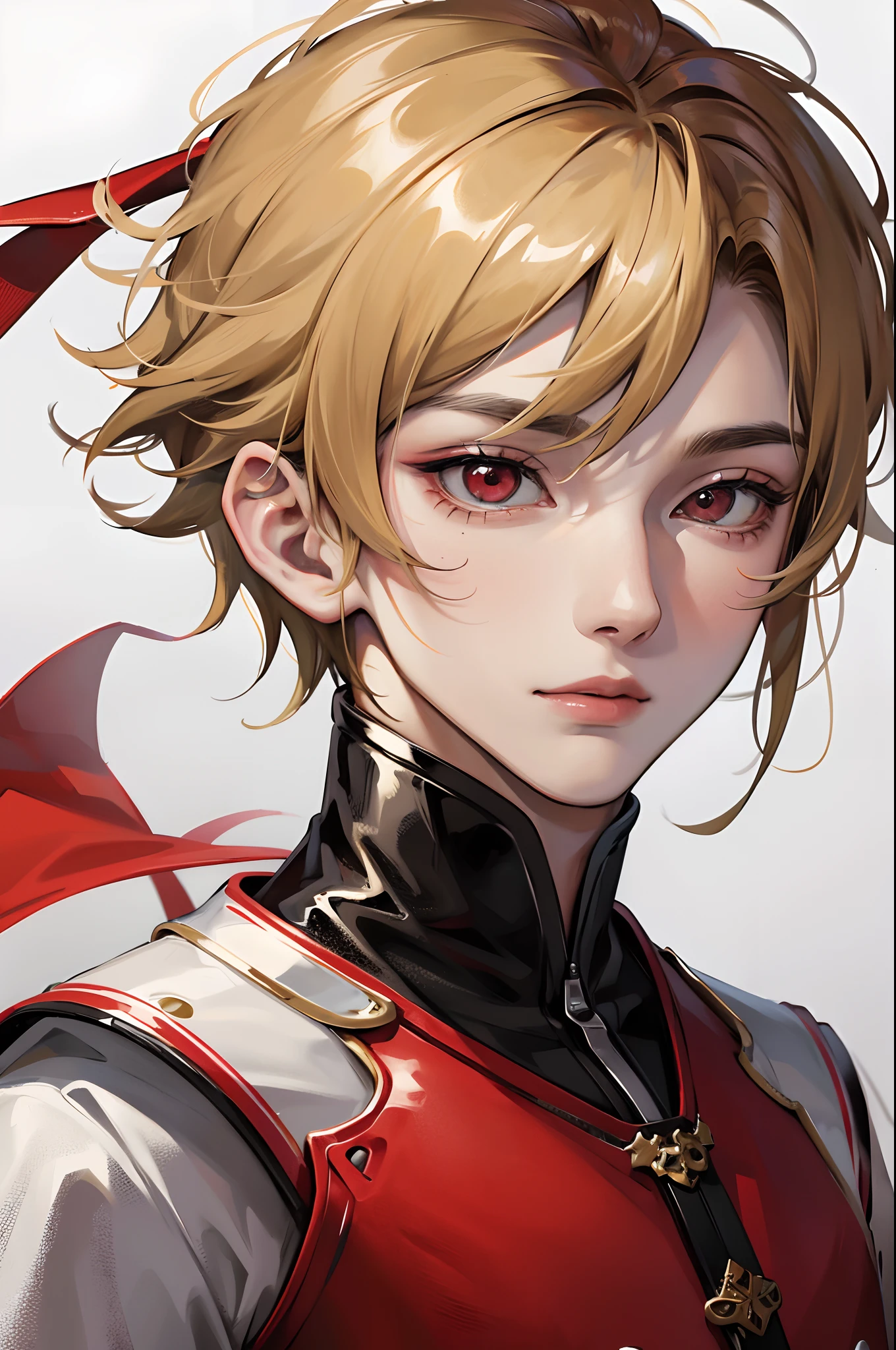1 boy, Absurdres masterpiece HDR high quality portrait of a korean handsome boy with blonde short hair and red eyes