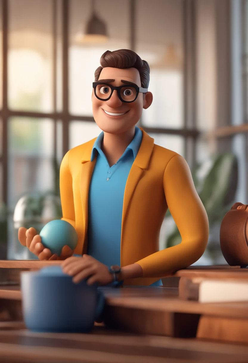 Cartoon character of a man with black glasses and a blue shirt, animation character, Caractere estilizado, animation style rendering, 3D estilizado, Arnold Maya render, 3 d render stylized, toon render keyshot, Personagem 3D, Personagem 3D, 3d rendering stylized, 3 d character render, personagem de desenho animado, Personagem de close up, Pose de personagem, (Estilo Pixar) (master part:1.2) (Bokeh) (best quality) (pele detalhada) (textura detalhada) (8k) (argila) (Cinematic lighting) (foco nítido