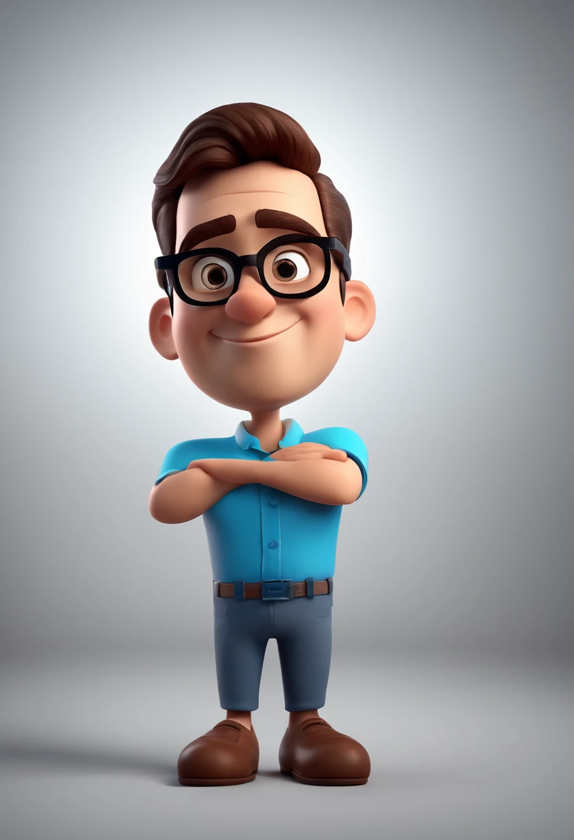 Cartoon character of a man with black glasses and a blue shirt, animation character, Caractere estilizado, animation style rendering, 3D estilizado, Arnold Maya render, 3 d render stylized, toon render keyshot, Personagem 3D, Personagem 3D, 3d rendering stylized, 3 d character render, personagem de desenho animado, Personagem de close up, Pose de personagem, (Estilo Pixar) (master part:1.2) (Bokeh) (best quality) (pele detalhada) (textura detalhada) (8k) (argila) (Cinematic lighting) (foco nítido