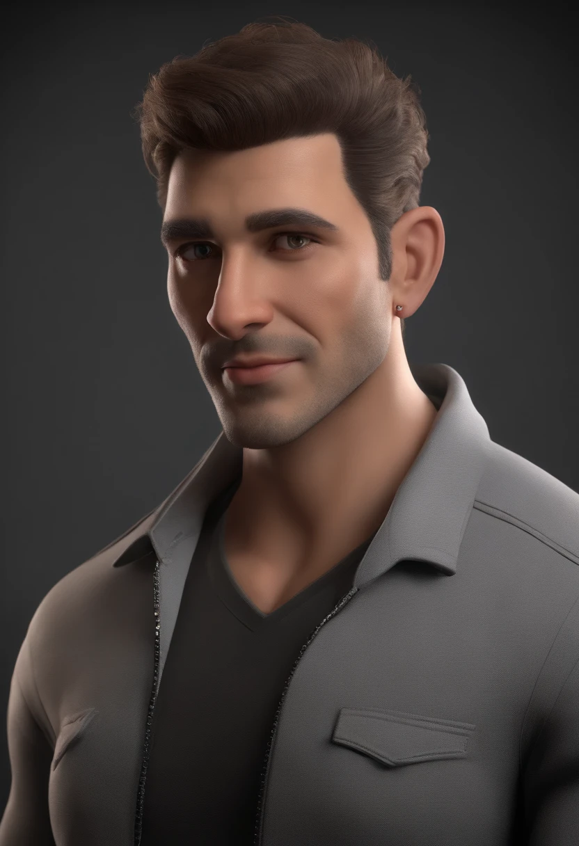 Personaje de dibujos animados de un hombre y una camisa gris claro,with watch on wrist, Un personaje animado, stylized character, Rendering animation styles, 3D estilizado, Arnold Maya render, 3D render estilizado, Toon renderizar keyshot, Personaje 3D, Personaje 3D, Renderizado 3D estilizado, Renderizado de 3 caracteres D, Personaje de dibujos animados, Personaje de primer plano, Pose del personaje, (estilo pixar) (Pieza maestra:1.2) (Bokeh) (La mejor calidad) (Piel detallada) (Textura detallada) (8k) (arcilla) (cinematic lighting) (foco nítido,Se sienta y ahueca la parte superior del cuerpo